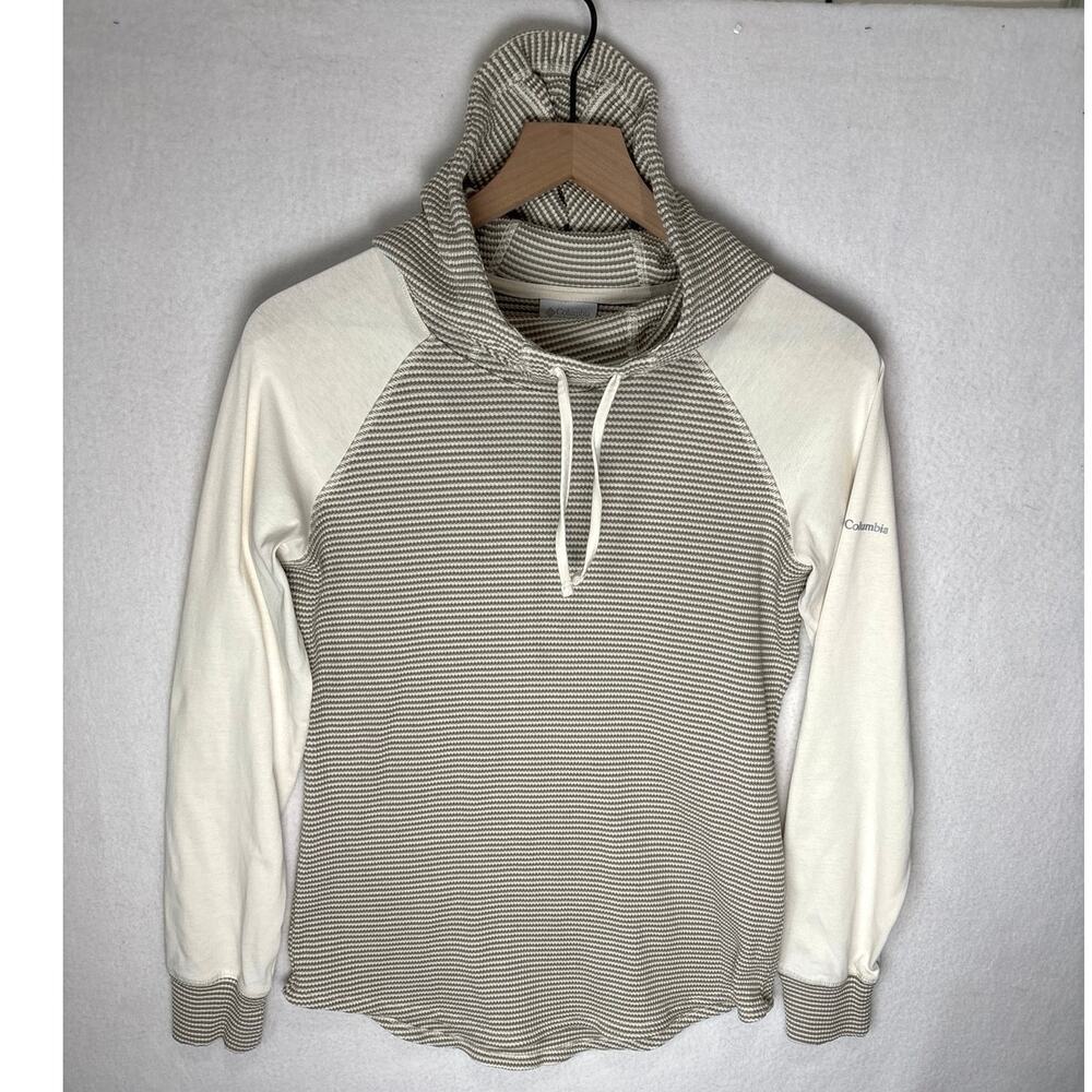 Columbia Women's Large Waffle Knit Thermal Hoode Cream/Tan Long Sleeve Pullover